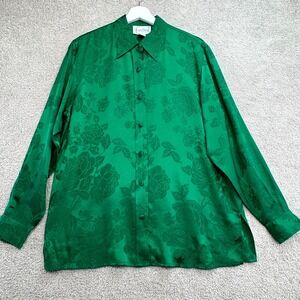 Diane Von Furstenberg Silk Assets Shirt Womens Small Green Floral Button-Up